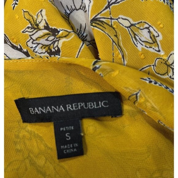 Banana Republic Sz PS SP Yellow Floral Print Chiffon Belted Wrap Top Blouse Dot - Picture 12 of 13